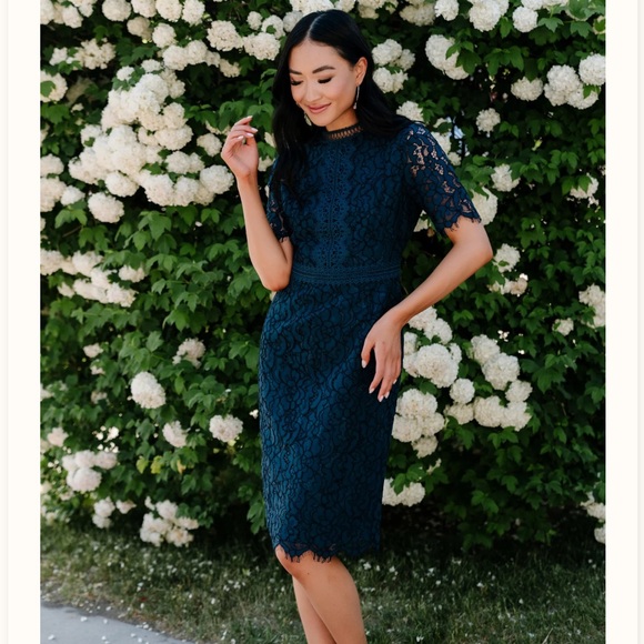 *NWOT* Rachel Parcell Lace Sheath Dress Dark Blue Size Large - Picture 1 of 10